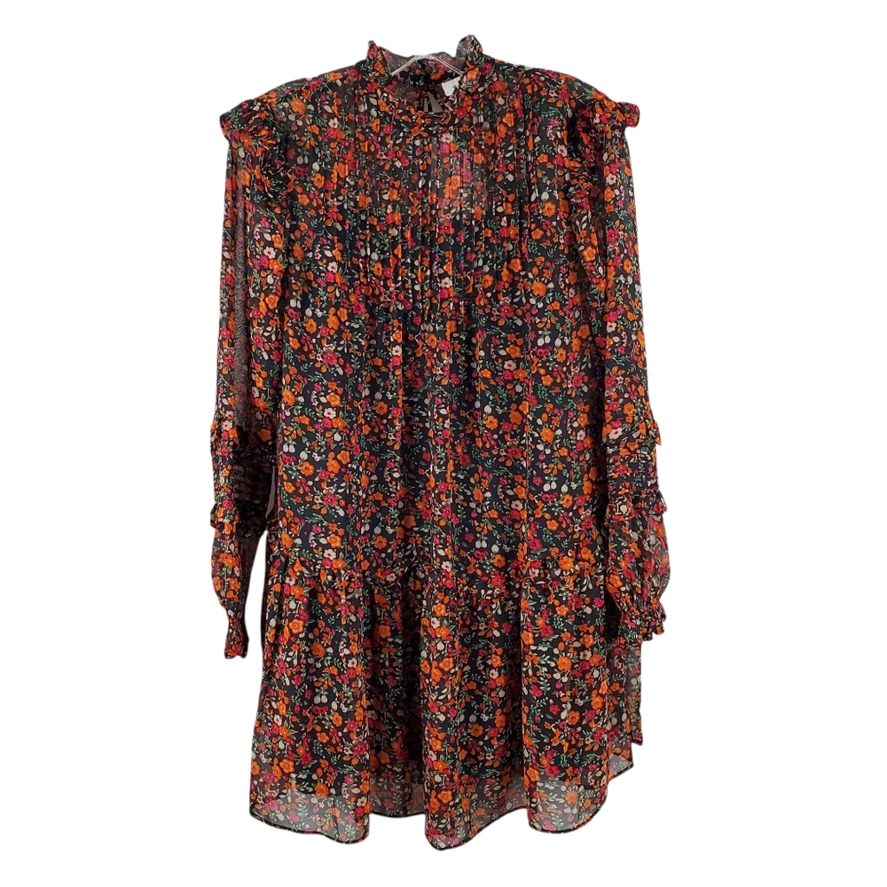Topshop Mini Dress with Pintuck Detail in Ditsy Floral Long Sleeves Sz 6 NEW - Picture 4 of 9